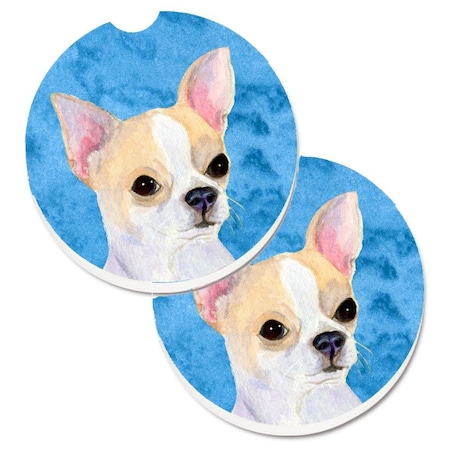 Carolines Treasures Blue Chihuahua Set of 2 Cup Holder Car Coaster SS4749-BUCARC